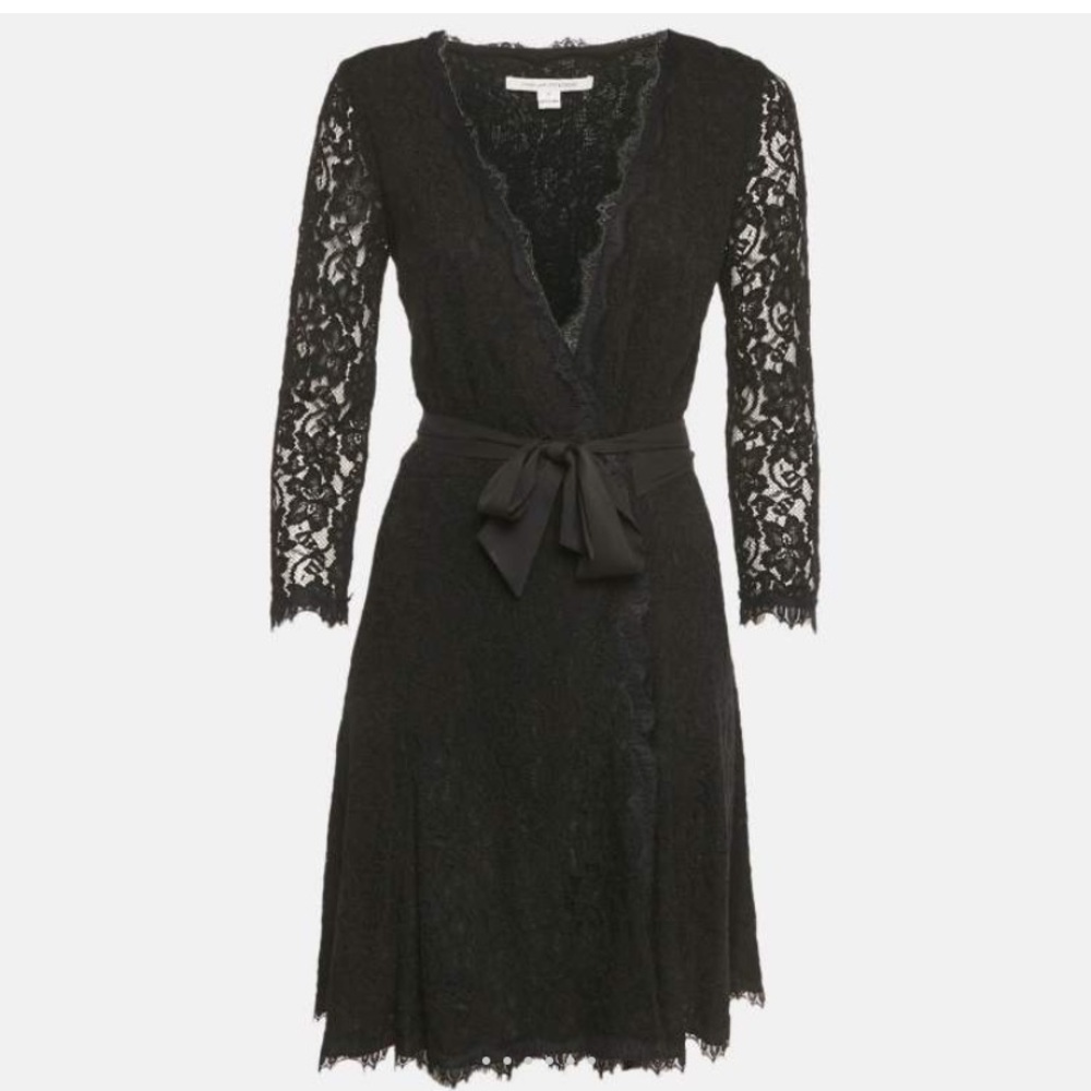 Diane Von Furstenberg black lace wrap dress, size 8